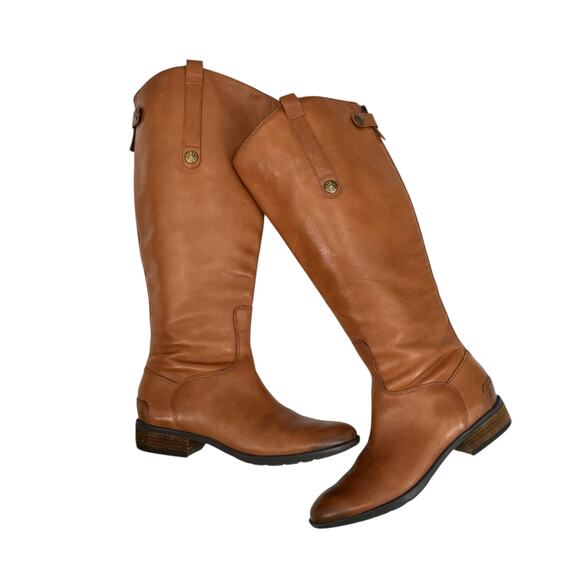 Sam Edelman Wide Penny Whiskey Brown Leather Tall Heeled Equestrian Riding Boots - Picture 10 of 12